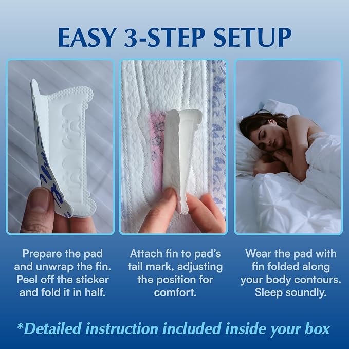 Overnight Pads with Wings – Size 3 (Mini Pad) – Ultimate Leak-Free Protection with Absorbent FIN Technology – 30 Sanitary Napkins with pH-Balanced Wipes – Sanitary Pads for Women & Teens