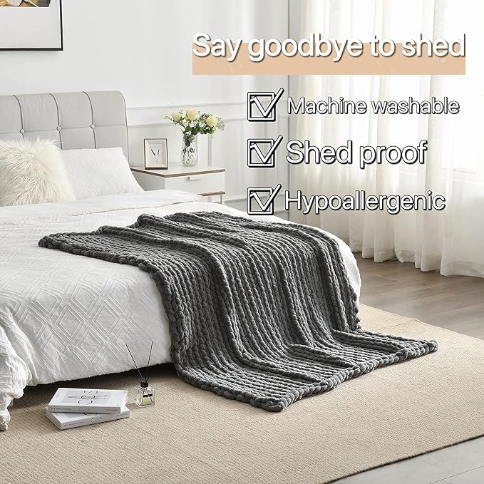 Maetoow Tighter Version Chenille Chunky Knit Blanket Throw,60×80,Dark Grey