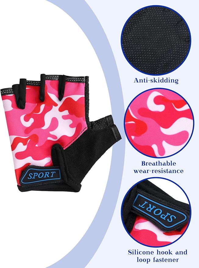 Boao 3 Pairs Kids Half Finger Bike Gloves Non-Slip Breathable Adjustable Birthday Gift for Boys Girls for Bike Workout