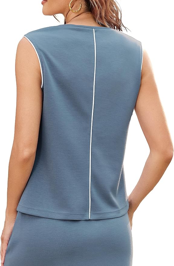 Womens 2 Piece Skirt Sets Summer Sleeveless Travel Outfit | Color Block Tennis Skort Sets, Built-In Shorts with Pockets, Aiportl Vacation Athletic Matching Sets