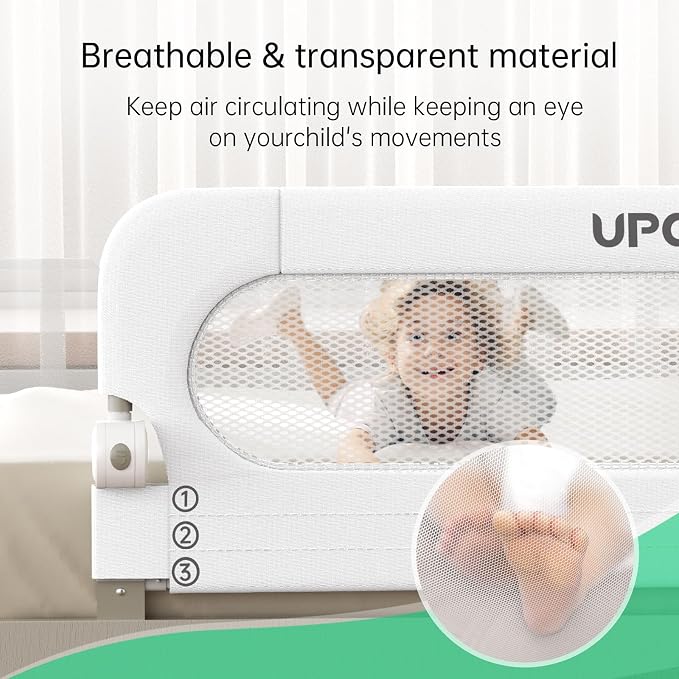 UPGOGO Folding Toddler Bed Rails for Crib,Toddler Bed Guard Rail with Reinforced Anchor Safety System,Bed Rail for Kids Fit,Bunk,Full Size,Queen,King,Twin(White,33"x23.6")