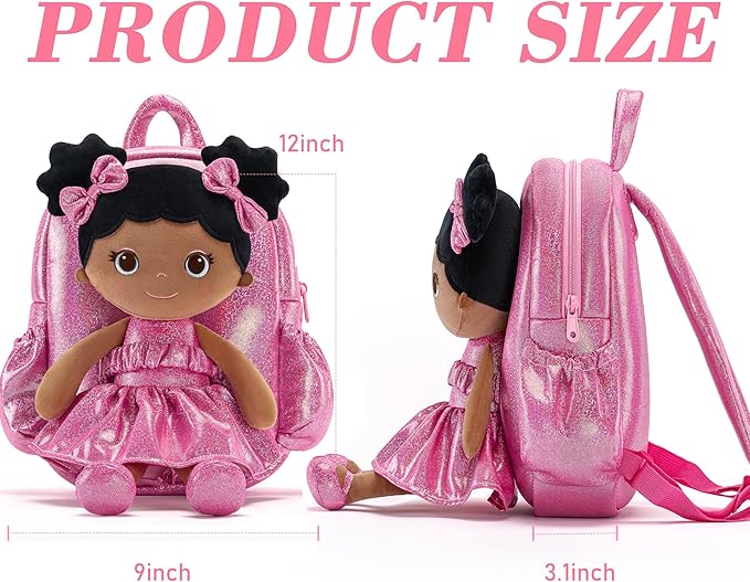 Lazada Toddler Backpack - Baby Girl Gifts Curly Fingerprints Plush Doll Dress Backpack - Fashion Girls Curly Rolled Fingerprints Series - Rose Red 11 Inches