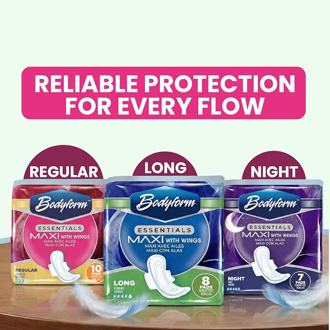 [120 Count] Essentials Maxi Pads with Wings | 10 Count (Pack of 12), Sanitary Pads for Women, Super-Soft & Leak-Proof Period Pads, Advanced Absorbent Core with Wings | Regular