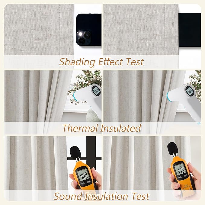 Guken Light Beige 100% Blackout Curtains 102 Inch Length 2 Panels Set for Living Room Bedroom Back Tab Winter Thermal Insulated Black Out High End Linen Drapes Room Darkening Window Curtain