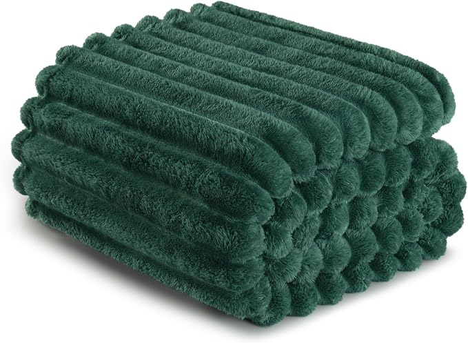 Exclusivo Mezcla Striped Fleece Throw Blanket for Couch, Sofa, Bed, 50"x60" | Soft Breathable Cozy Bed Blankets, Lightweight Plush Fluffy Fuzzy Jacquard Decorative Blankets
