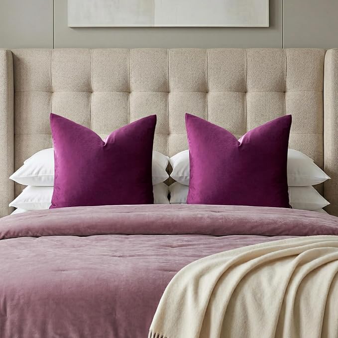GIGIZAZA Velvet Pillow Covers 26x26 Decorative Pillows Pack of 2 Purple | Throw Pillows for Couch,Euro Sham,280gsm Soft Textured Fabric,Luxury Modern Pillowcases,Home Decor Cushion Covers