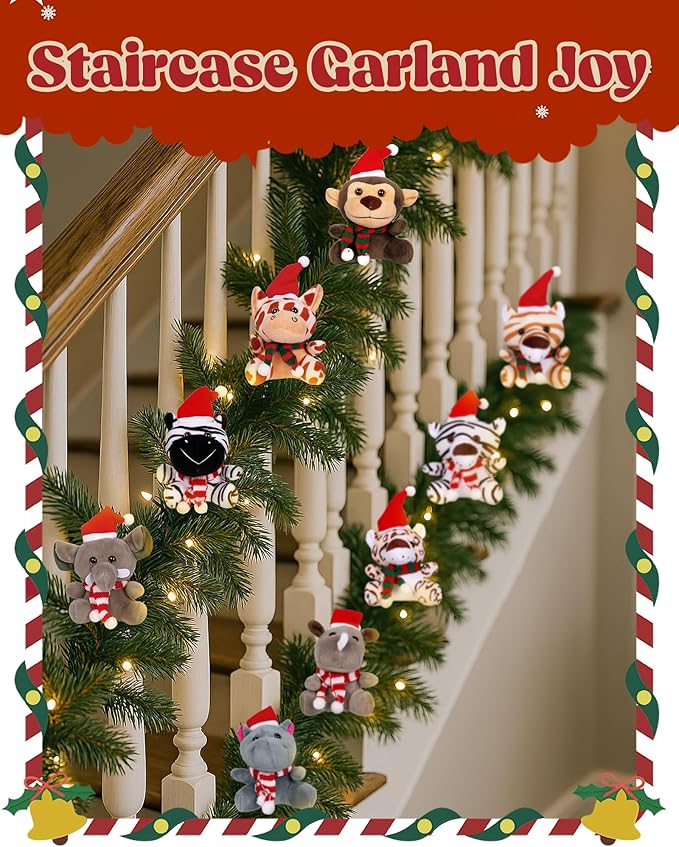 Arrozon 10 Pcs Christmas Small Stuffed Animals Bulk, 6 Inch Mini Plush Toys Stocking Stuffers for Kids, Party Favors, Goodie Bags