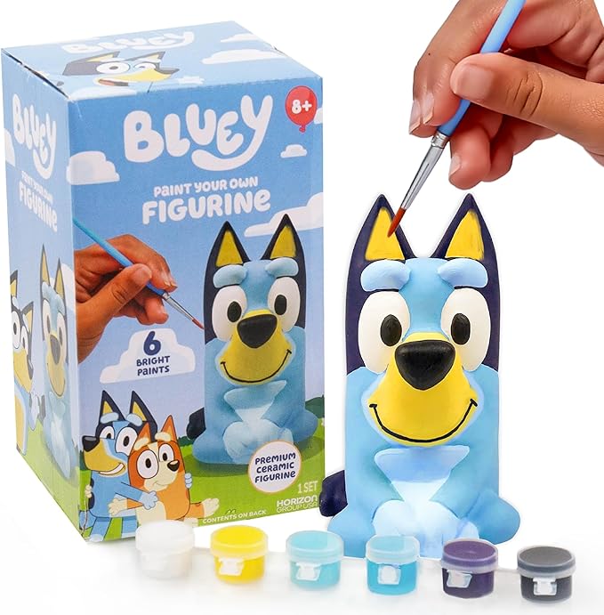 Bluey Paint Your Own Figurine, Fun Paintable Ceramic Figure, Includes 6 Acrylic Paints, Paintbrush, Toys, Birthday Decorations, Party Favors, Kids Activities, Figures