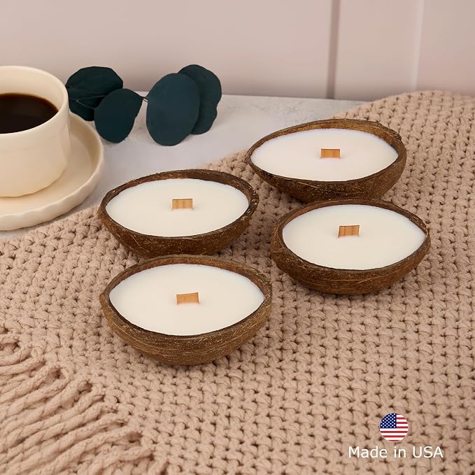 – Scented Candles Clearance | Coconut Shell Soy Wax Candle with Wooden Wick | Candles for Home Décor | Gift Idea for Women (4, Cashmere/Pistachio/Coffee/Salted Caramel)