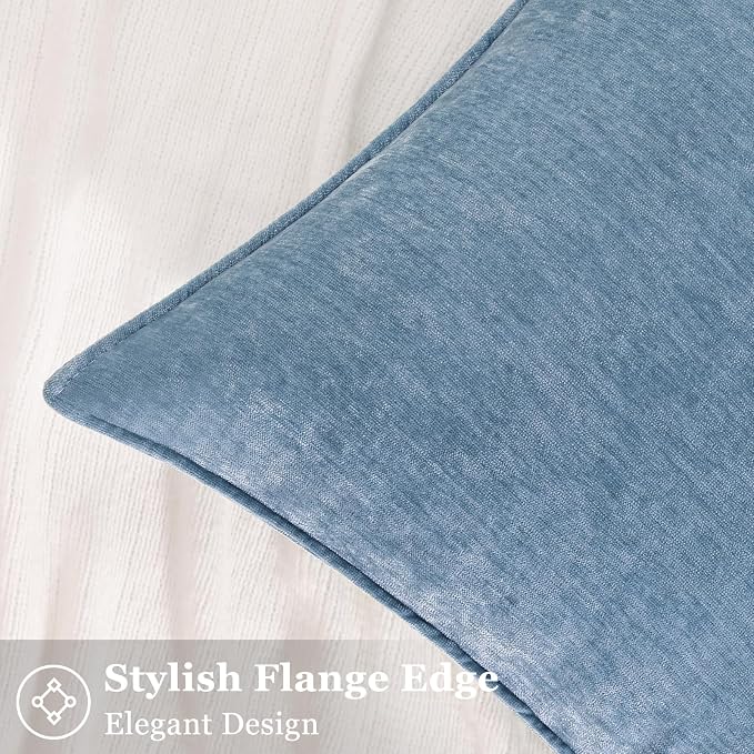 decorUhome Chenille Blue Grey Velvet Throw Pillow Covers 18x18 Set of 2 | Fall Soft Couch Decorative Modern Farmhouse Pillow Cases with Elegant Design for Sofa Bed Living Room Home Decor
