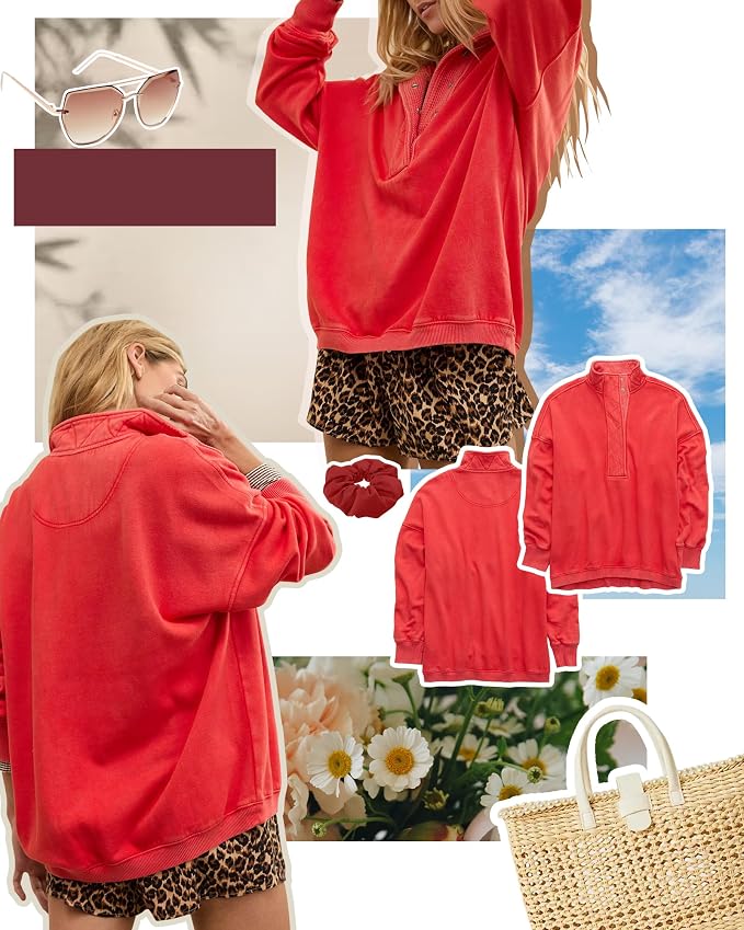 Gacaky Sweatshirt for Women Oversized Casual Long Sleeve Button Henley Neck Pullover Tops Fashion Outfits Clothes