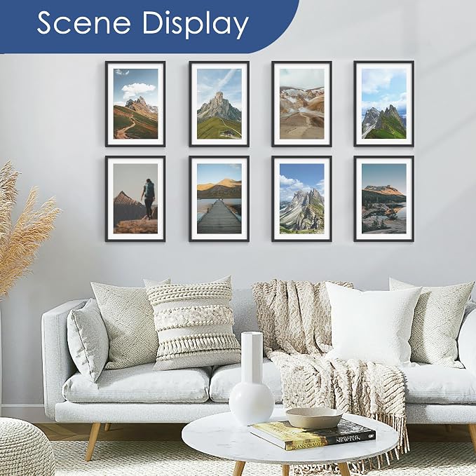13x19 Picture Frame Set of 6, Wall Mounting Display, Black | Display 11x17 with Mat or 13x19 Without Mat, Horizontal or Vertical, Poster Frame Set for Wedding & Room & Home Decor