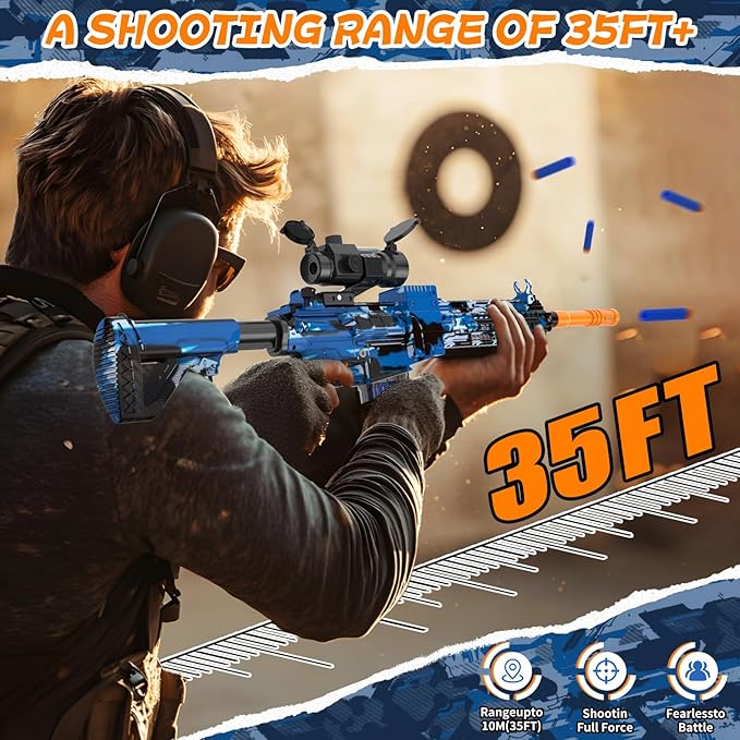Automatic Toy Foam Blaster with Scope, Electric Toy Gun Dart Blaster with 120 Foam Darts for Guns, Goggles, Air Pocket Technology Outdoor Shooting Game Kids Toys for 8-12 Year Old Boys Girls - Blue