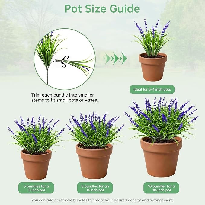 Gipsot 15 Bundles Artificial Faux Plants Flowers UV Resistant No-Fade, Adjustable Height Fake Greenery Indoor & Outdoor Decor for Window Garden Porch Patio Pathway Hanging Planter Front Yard, Purple