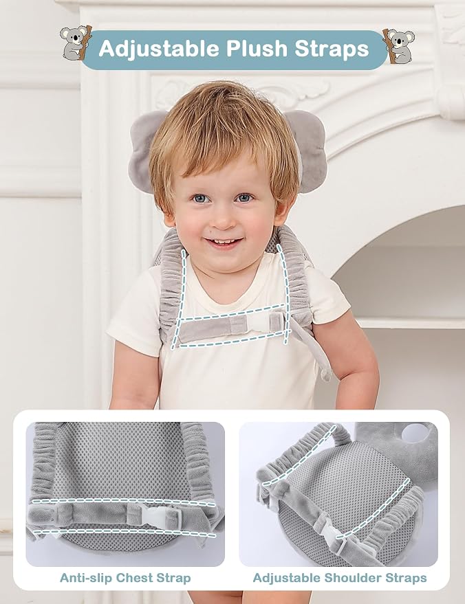 JunNeng Baby Head Protector Backpack, Toddler Walking Fall Head Protection,Grey Koala