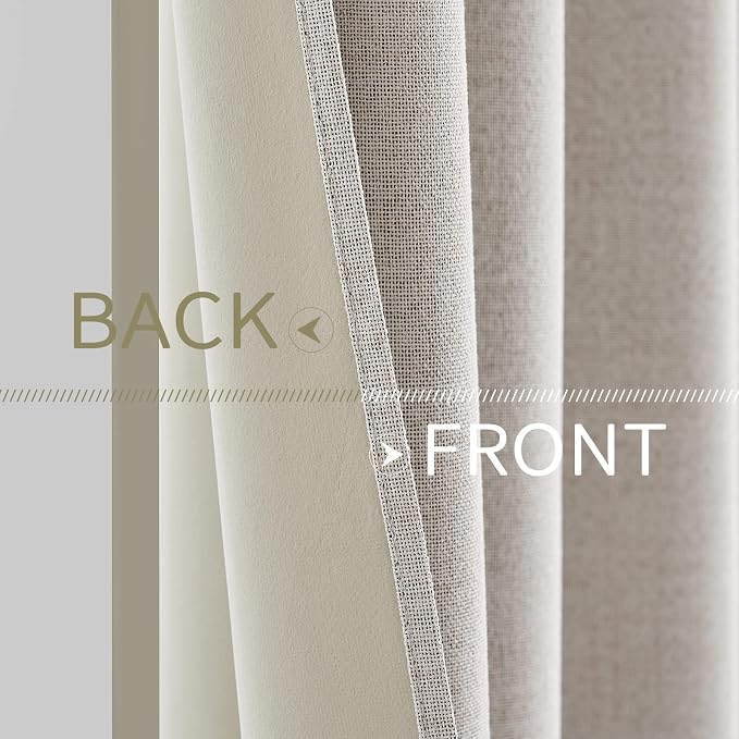 MIULEE 100% Blackout Linen Textured Curtains for Bedroom Solid Thermal Insulated Ivory Grommet Room Darkening Curtains & Drapes Luxury Decor for Living Room 62 x 96 Inch (2 Panels)