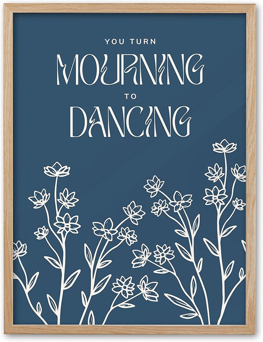 EcoHest 12x16 in Psalm 30:11 Mourning to Dancing Floral Christian Wall Art | Natural Oak Wood Frame with Canvas Wall Art, Scripture Bible Verse Wall Decor for Bedroom, Living Room, Office, Church, 1Pack