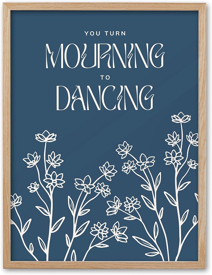 EcoHest 16x20 in Psalm 30:11 Mourning to Dancing Floral Christian Wall Art | Solid Oak Wood Frame with Canvas Wall Art, Scripture Bible Verse Wall Decor for Bedroom, Living Room, Office, Church, 1Pack