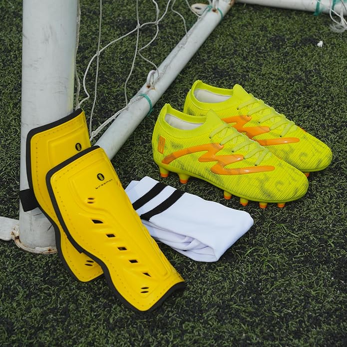 brooman Kids Firm Ground Soccer Cleats Boys Girls Football Shoes with Shin Guards and Soccer Socks