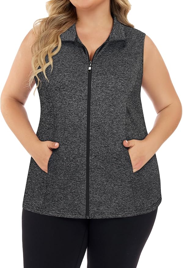 Misyula Style Plus Size Womens Golf Shirt Full-Zip with Pockets Tank Tops | Sleeveless, Quick Dry, Moisture-wicking, Lightweight Vests, Athletic, Tennis, Running, Workout, Casual, Travel, Work