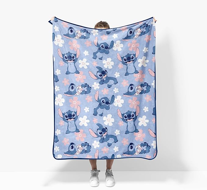 Jay Franco Kids Plush Throw Blanket – Soft & Cozy Fleece Throw for Bedroom & Couch Décor, Official Licensed Product, Blue - Lilo and Stitch, 40x50 - Travel Blanket