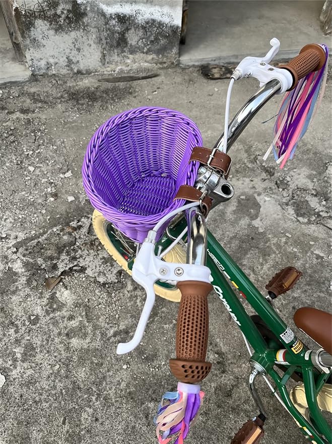 Kids Bike Basket, Wicker Handlebar Bicycle Basket for Girls With Unicorn Necklace, Bell, Streamers, Stickers Decoration Accessories Set
