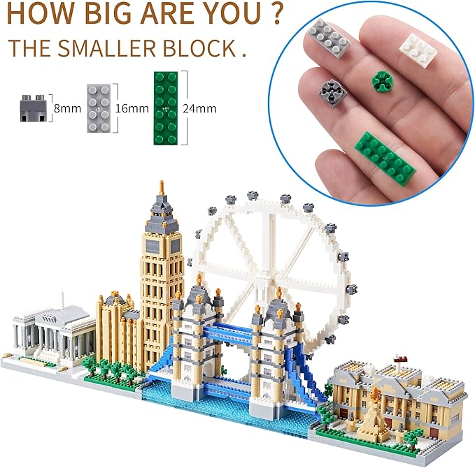 Micro Building Blocks Set Architecture London Skyline Collection Building Set Model Kit London Bridge Gift for Adults and Kids Ages of 14+ 3430 Pieces