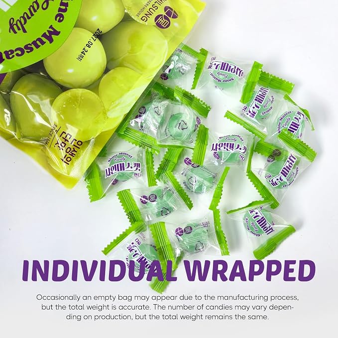 COELO Shine Muscat Grape Candy 8.81oz (250g) | Green Grape Flavor Premium Korean Fruit Treats Hard Candy Snack | Office Pantry Travel Camping Party K-Food Individually Wrapped On-The-Go Snack 샤인머스켓 캔디
