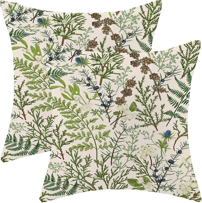 AEIOAE Spring Pillow Covers 24x24 Inch Set of 2,Vintage Sage Green Wild Flower Plant Throw Pillows Case,Seasonal Floral Outdoor Decorative Linen Farmhouse Decor Cushion Covers for Sofa Bed Couch