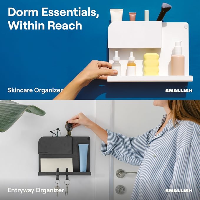 WallShelfie Bedside Wall Organizer & Dorm Decor for Dorm Room - White | Dorm Room Essential, Floating Bedside Shelf Wall Mount Organizer, Remote Control Holder, Cool Teen Girls Trendy Stuff,