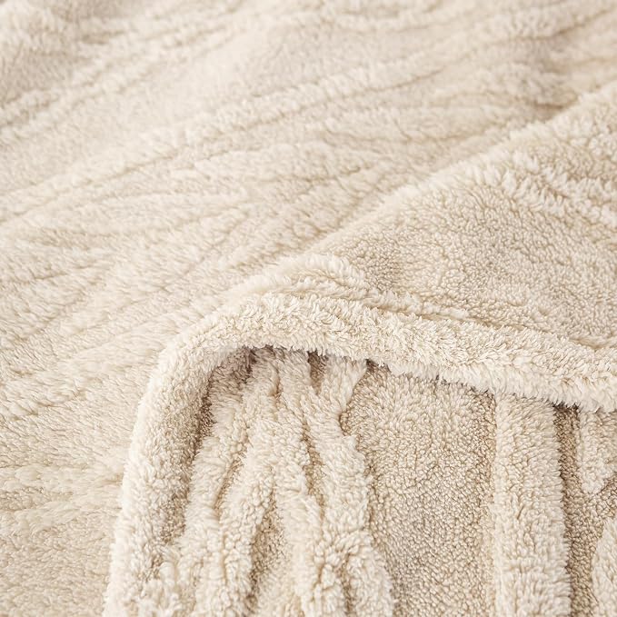 YUSOKI Sherpa Fleece Large Throw Blanket, Linen, 50"x65" | 3D Stylish Design,320GSM, Non-Shedding, Lightweight for All Season Use, stays fluffy after repeated washes, Perfect Gifts