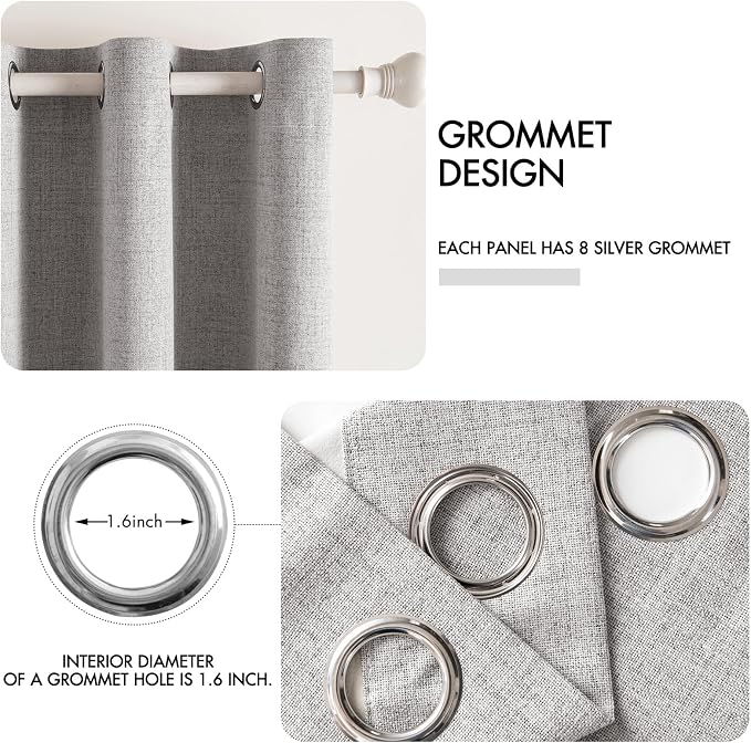 MIULEE Linen Texture Curtains for Bedroom Solid 100% Blackout Thermal Insulated Light Gray Curtains Grommet Room Darkening Drapes for Living Room 52x108 Inch (2 Panels)