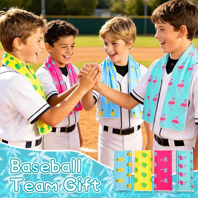 12Pcs Neck Cooling Towel, 40"X12" Hawaiian Print Baseball Ice Towels Soft and Breathable Sports Towel Outdoor Sports Colorful Fast Drying Towel for Gym Outdoor Camping Baseball Team Gift