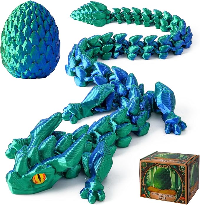 FYEFKJSA 3D Printed Dragon Eggs with Dragon Inside - 12Inch,Articulated Fidget 3D Printed Animals, Interesting Decorative Gift, Easter Basket Essentials Stuffers (Laser Green)