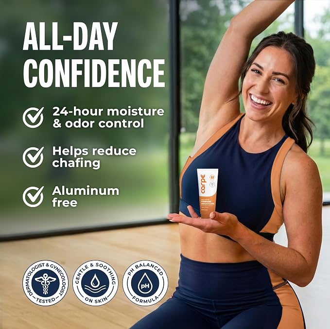 Carpe Feminine Sweatcare Intimate Deodorant - pH Balanced, 24Hr Moisture & Odor Control Whole Body Deodorant for Women - Gynecologist Tested & Safe for Private Parts - Vanilla Peach - 3oz