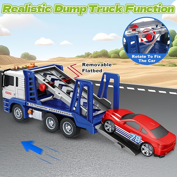 SpringFlower 3 4 5 6 7 8 Years Old Boys Truck Toy, Transport Cars Carrier Truck with Racing Car, Toddler Boy Vehicle Toy with Lights Sounds, Boys Girls Christmas Birthday Gifts