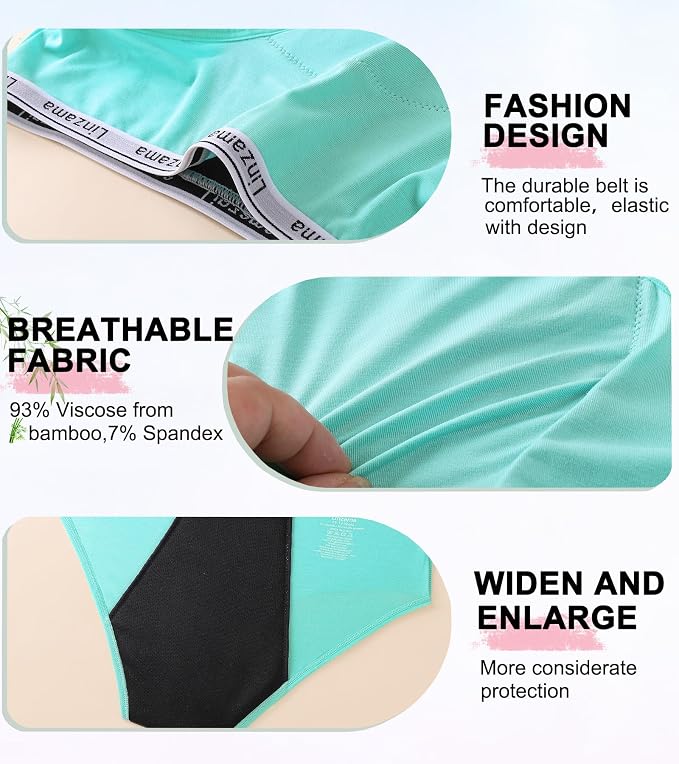 Teen Girls Incontinence Underwear，Holds Up to Regular 10 Tampons Leakproof Period Viscose，Reusable