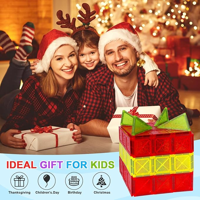 ShowyLive Magnetic Tiles for Kids Ages 4-8, 110PCS Set with 2 Cars, Magnetic Building Tiles,STEM Learning Toy, Safe & Durable, Magnetic Toys for Endless Fun and Educational Play