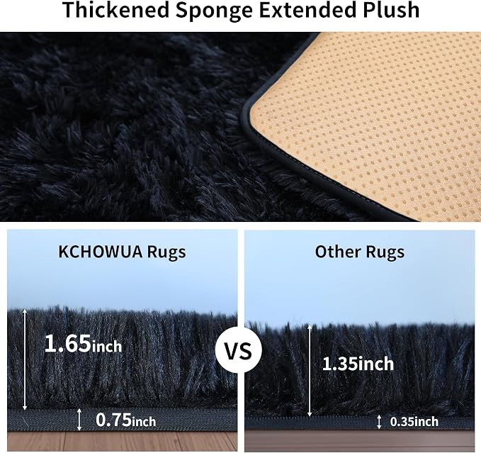 5x7 Thick Black Shag Rug for Bedroom, Soft Plush Fluffy Carpet | Area Rug for Living Room, Kids Nursery, Boys Girls Room, Washable Non Slip Shaggy Carpet