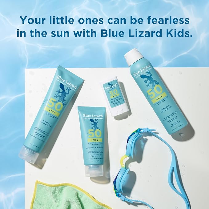 Blue Lizard Kids Mineral SPF 50 Sunscreen Lotion, 100% Mineral, Children’s Sunscreen, Water-Resistant Formula, Paraben-Free, Fragrance-Free, 5 fl oz (Pack of 2)