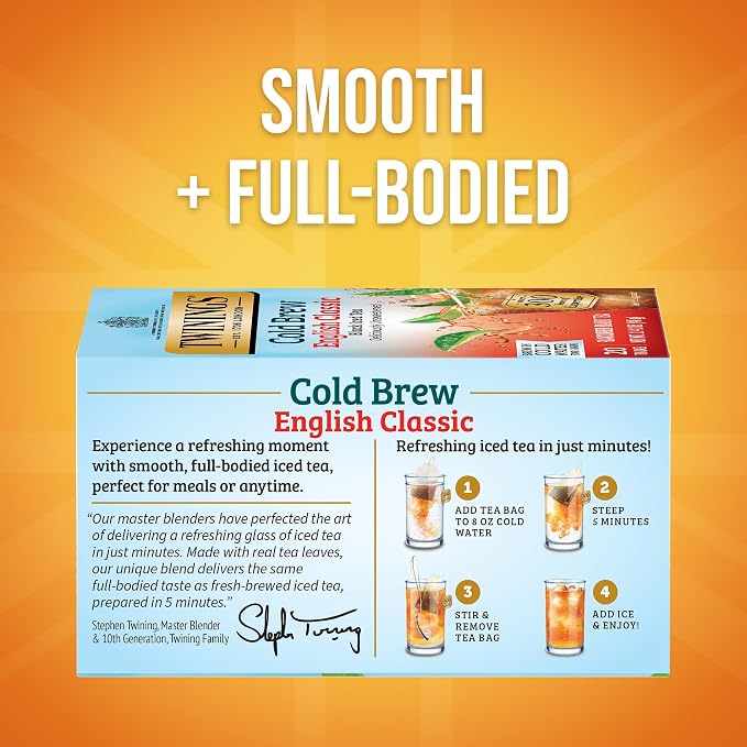 Twinings English Classic Cold Brew Iced Tea Bags, 20 Count (Pack of 1), Unsweetened Black Tea, Caffeinated, 20 Teabags