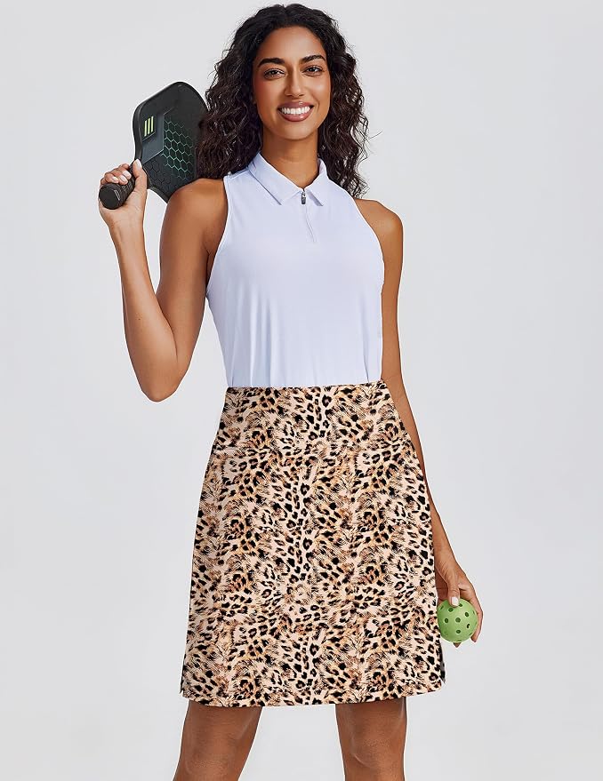 PINSPARK 20" Skorts for Woman Knee Length UPF 50+ Golf Skirts | 4 Pockets, Built-in Shorts, High Waisted, Split Hem, Silky-smooth, Moisture-wicking, for Golf Athletic Tennis Workout Casual