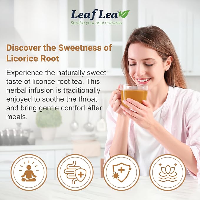 LeafLea Licorice Root Tea Bags, Caffeine-Free Liquorice Tea, 80 Count | Naturally Sweet Black Licorice Spice, 100% Pure Single Ingredient, Sugar-Free, Foil-Wrapped Freshness