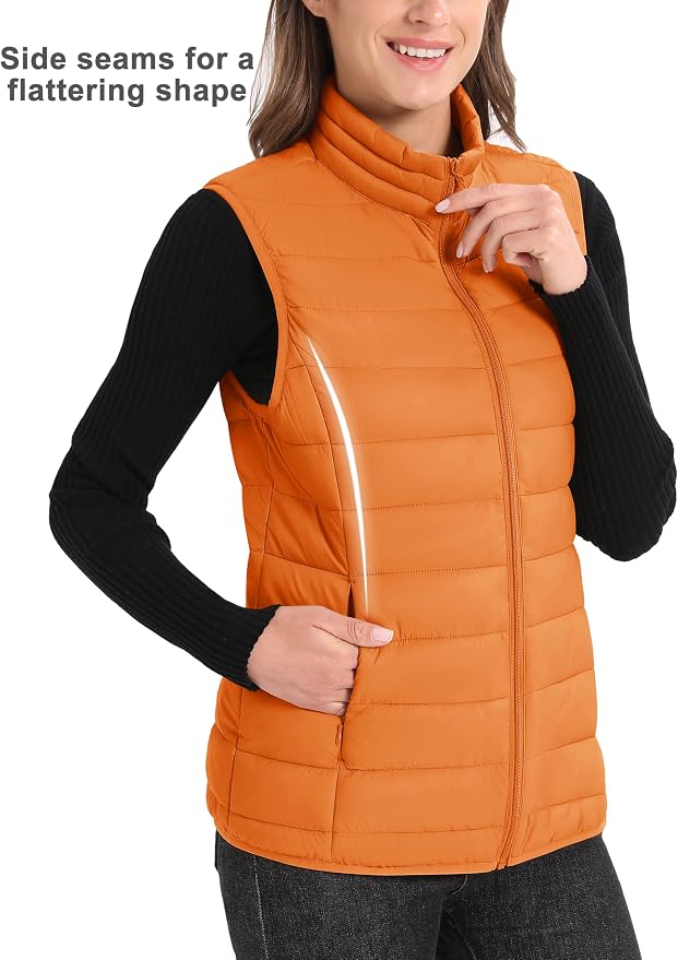 MAGCOMSEN Women's Puffer Vest Lightweight Stand Collar Zip 4 Pockets Puffy Vests Sleeveless Quilted Padded Outerwear