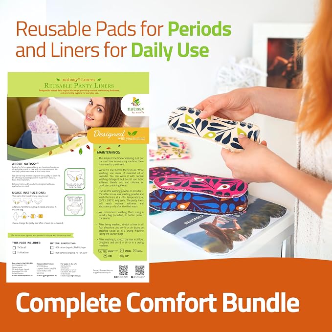 Organic Cotton Reusable Panty Liners for Women & Teens (Small 7-Pack) – 100% Breathable & High-Temp Washable Cloth Panty Liners for Vaginal Discharge only – Gentle on Skin, Stay Fresh & Dry Daily
