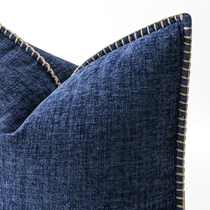 MIULEE Decorative Couch Throw Pillow Covers 18x18 Inch Navy 2 Pack | Farmhouse Pillow Covers with Stitched Edge, Soft Chenille Cushion Cases, for Sofa Bed Living Room Home Decor