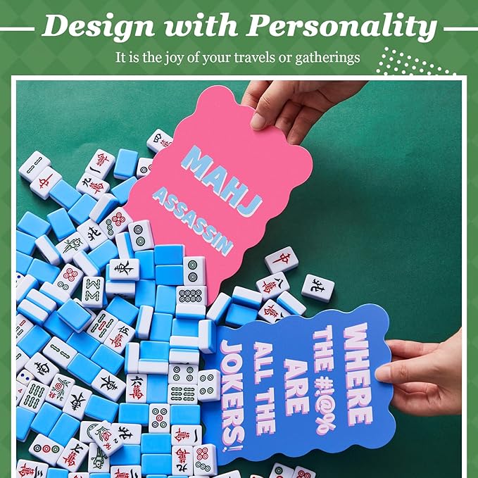 Soulchen 4 Pcs Mahjong Tile Mixer Shufflers for Mixing and Shuffling Tiles Plastic Mahjong Accessories Gifts for Lovers Games Decorative Wavy Edge & Printed Design (Pink & Blue Style)