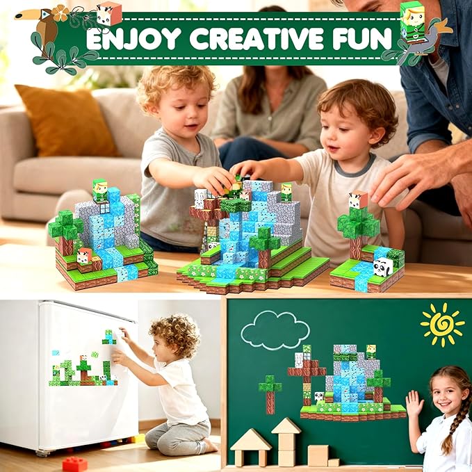 Magnetic Building Blocks Sets 150PCS Forest Wold Magnet Cubes STEM Learning Educational Montessori Sensory Games Toys Christmas Xmas Birthday Gifts for Old Kids Boys Girls Ages 3+,3-5,4-8,4-7