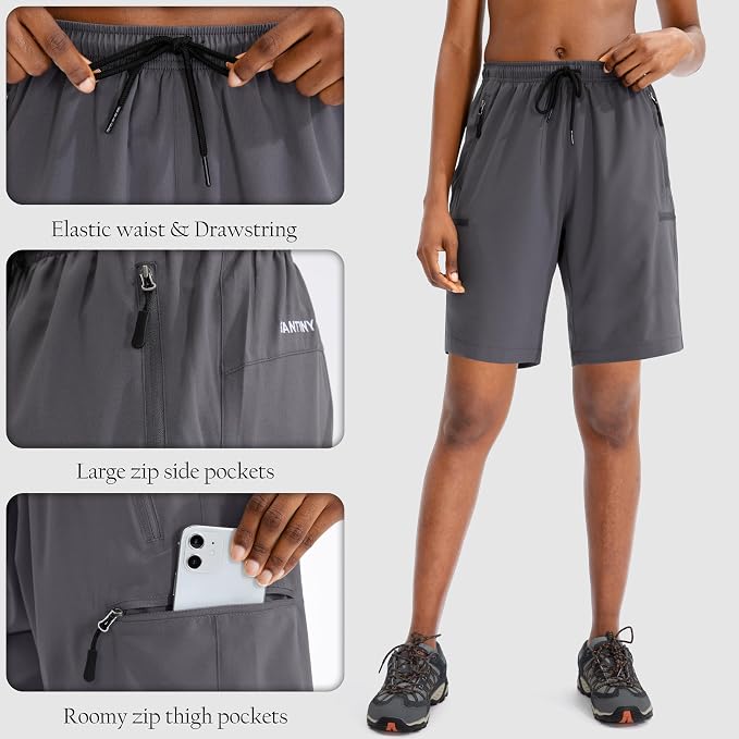 SANTINY Women's 5''/ 7''/9'' Hiking Cargo Shorts Quick Dry Lightweight Summer Shorts for Women Athletic Golf Zipper Pockets