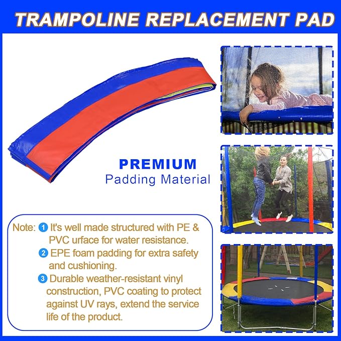 Trampoline Pad Replacement, 12FT 14FT 15FT Trampoline Spring Cover, Thickened EPE Foam Tear-Resistant Waterproof Safety Pad, No Holes for Pole